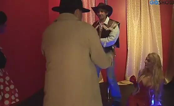 Threesome Role Play Blonde and Brunette with Dildo Action